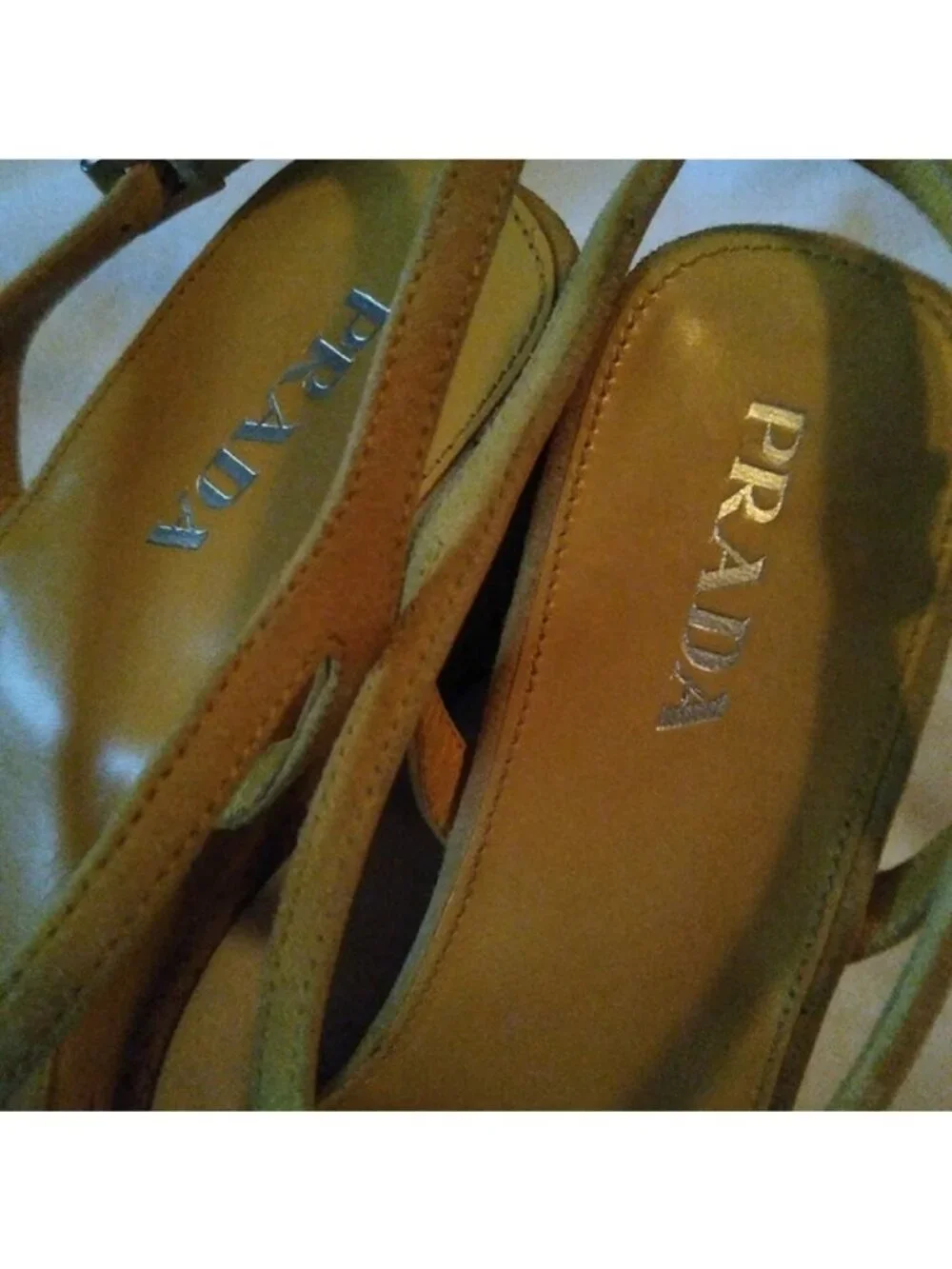 Prada Women's Golden Yellow Suede Cork Wedge Heels, 38 or size 7.5